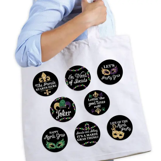 Big Dot of Happiness Mardi Gras - 3 inch Masquerade Party Badge - Pinback Buttons - Set of 8 {3}