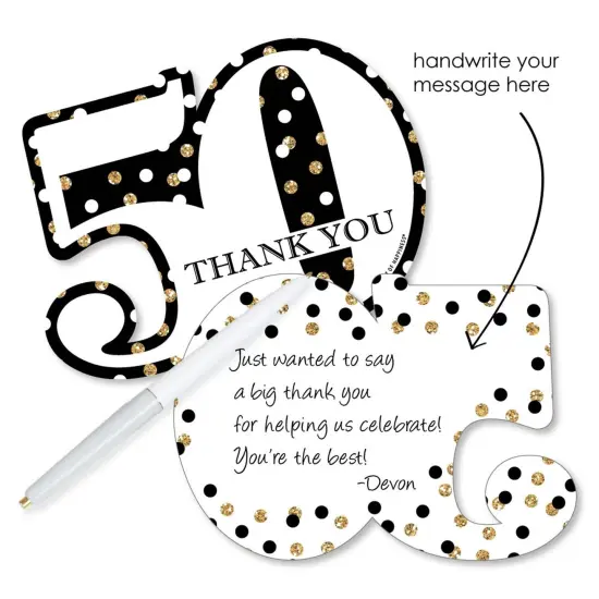 Big Dot of Happiness Adult 50th Birthday - Gold - Shaped Thank You Cards - Birthday Party Thank You Note Cards with Envelopes - Set of 12 {3}