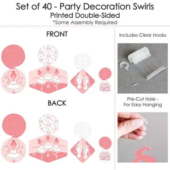 Big Dot of Happiness Tutu Cute Ballerina - Ballet Birthday Party or Baby Shower Hanging Decor - Party Decoration Swirls - Set of 40 {7}