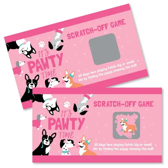 Big Dot of Happiness Pawty Like a Puppy Girl - Pink Dog Baby Shower or Birthday Party Game Scratch Off Cards - 22 Count {1}