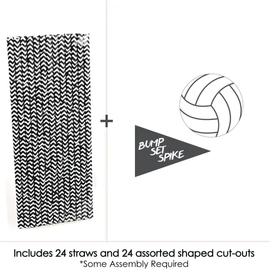 Big Dot of Happiness Bump, Set, Spike - Volleyball Paper Straw Decor - Baby Shower or Birthday Party Striped Decorative Straws - Set of 24 {4}