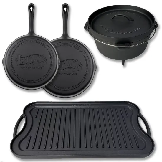Lehman's Campfire Cooking 4-Piece Set, Nitrided, Dutch Oven, Skillets, and Griddle {1}