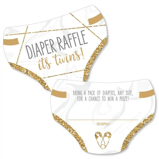 Big Dot of Happiness It&rsquo;s Twins - Diaper Shaped Raffle Ticket Inserts - Gold Twins Baby Shower Activities - Diaper Raffle Game - Set of 24 {1}