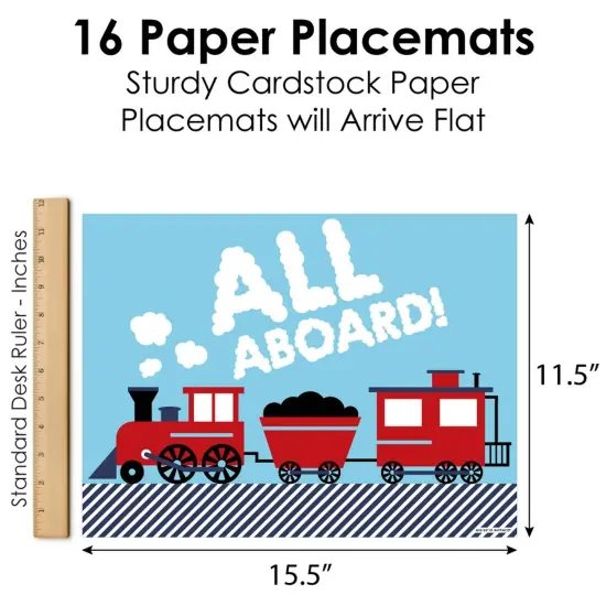 Big Dot of Happiness Railroad Party Crossing - Party Table Decorations - Steam Train Birthday Party or Baby Shower Placemats - Set of 16 {6}