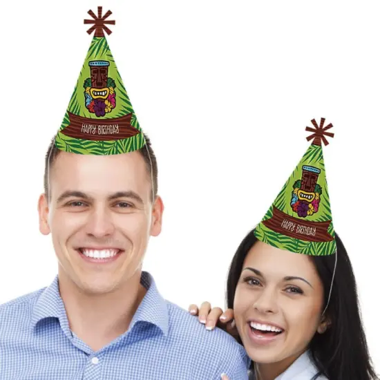 Big Dot of Happiness Tiki Luau - Cone Tropical Hawaiian Summer Happy Birthday Party Hats for Kids and Adults - Set of 8 (Standard Size) {3}