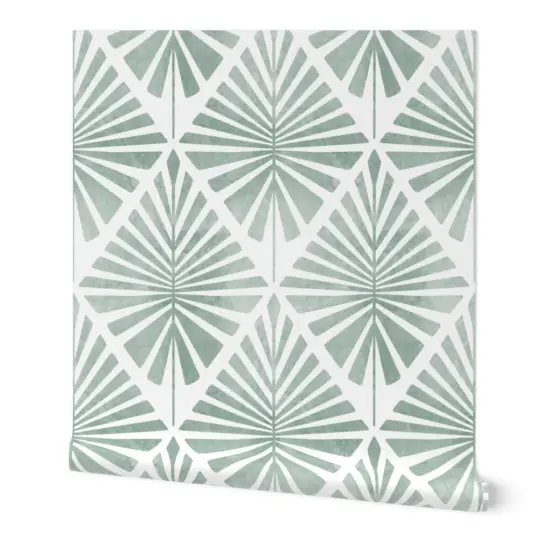 Peel & Stick Wallpaper 2FT Wide Boho Geo Tropical Beach House Summer Eucalyptus Sage Green Coastal Geometric Diamond Palms Custom Removable Wallpaper by Spoonflower {7}