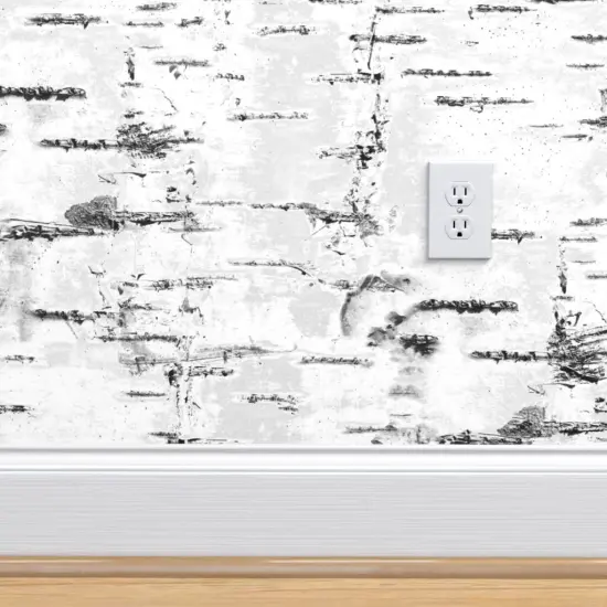 Pre-Pasted Wallpaper 2FT Wide Woodland Birch Trees White Gray Neutral Birch Textured Look Bark Aspen Custom Pre-pasted Wallpaper by Spoonflower {4}