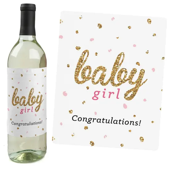 Big Dot of Happiness Hello Little One - Pink and Gold - Girl Baby Shower Gift for Women and Men - Wine Bottle Label Stickers - Set of 4 {6}