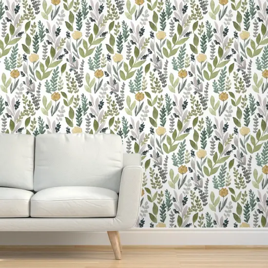Pre-Pasted Wallpaper 2FT Wide Spring Leaves Green Botanical Modern Custom Pre-pasted Wallpaper by Spoonflower {5}