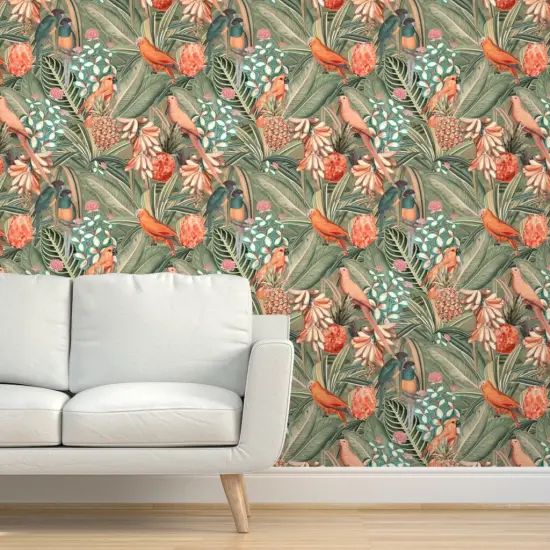 Peel & Stick Wallpaper 2FT Wide Tropical Vintage Jungle Victorian Redout&radic;&copy; Antique Floral Botanical Custom Removable Wallpaper by Spoonflower {5}