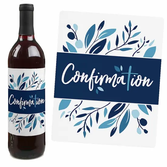 Big Dot of Happiness Confirmation Blue Elegant Cross - Boy Religious Party Decorations for Women and Men - Wine Bottle Label Stickers - Set of 4 {7}