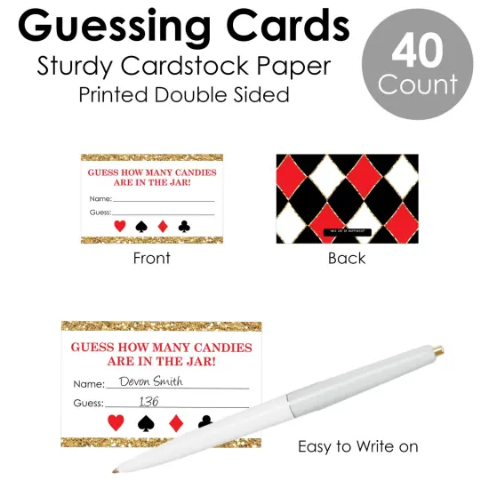 Big Dot of Happiness Las Vegas - How Many Candies Casino Party Game - 1 Stand and 40 Cards - Candy Guessing Game {7}