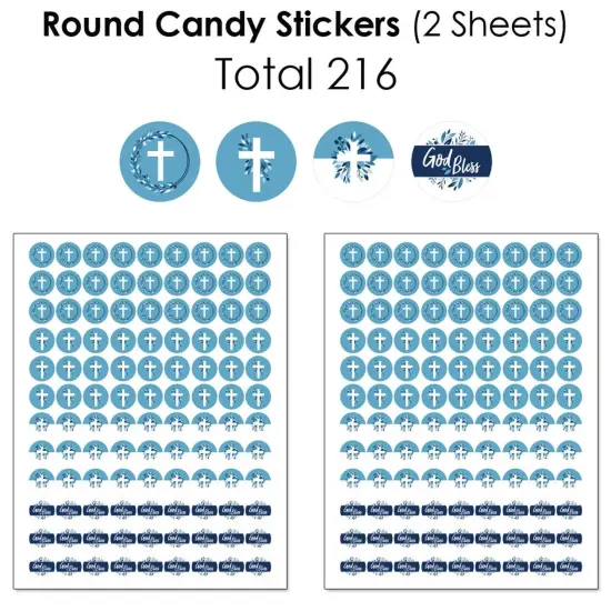 Big Dot of Happiness Blue Elegant Cross - Boy Religious Party Candy Favor Sticker Kit - 304 Pieces {6}