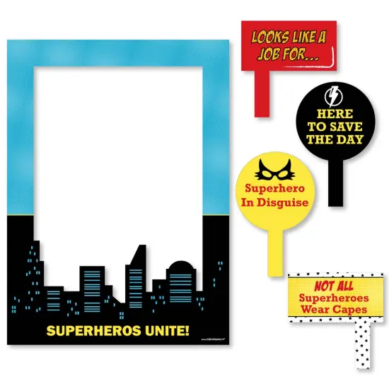 Big Dot of Happiness Bam Superhero - Birthday Party or Baby Shower Selfie Photo Booth Picture Frame and Props - Printed on Sturdy Material {7}