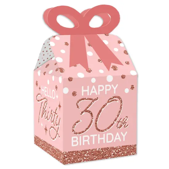 Big Dot of Happiness 30th Pink Rose Gold Birthday - Square Favor Gift Boxes - Happy Birthday Party Bow Boxes - Set of 12 {1}