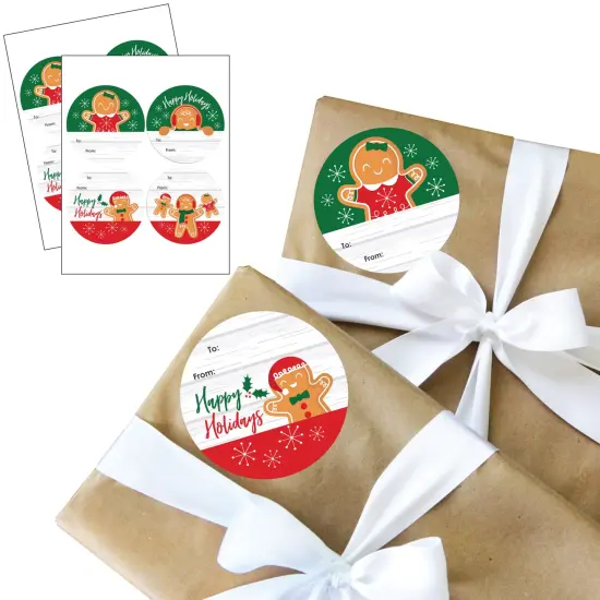 Big Dot of Happiness Gingerbread Christmas - Round Gingerbread Man Holiday Party To and From Gift Tags - Large Stickers - Set of 8 {1}