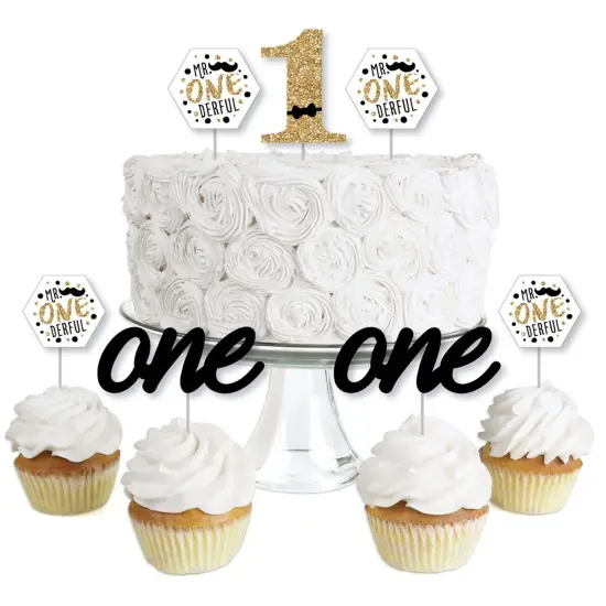 Big Dot of Happiness 1st Birthday Little Mr. Onederful - Dessert Cupcake Toppers - Boy First Birthday Party Clear Treat Picks - Set of 24 {1}