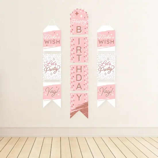 Big Dot of Happiness Pink Rose Gold Birthday - Hanging Vertical Paper Door Banners - Happy Birthday Party Wall Decoration Kit - Indoor Door Decor {4}