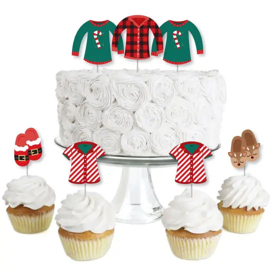 Big Dot of Happiness Christmas Pajamas - Dessert Cupcake Toppers - Holiday Plaid PJ Party Clear Treat Picks - Set of 24 {1}