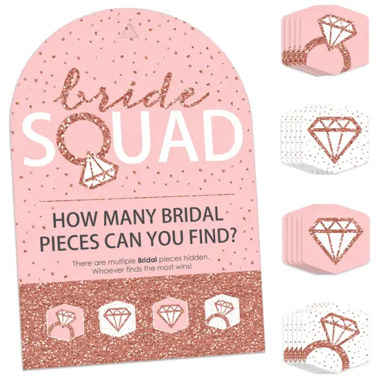 Big Dot of Happiness Bride Squad - Rose Gold Bridal Shower or Bachelorette Party Scavenger Hunt - 1 Stand and 48 Game Pieces - Hide and Find Game {1}