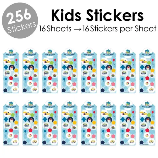 Big Dot of Happiness Back to School - First Day of School Classroom Decorations Favor Kids Stickers - 16 Sheets - 256 Stickers {3}