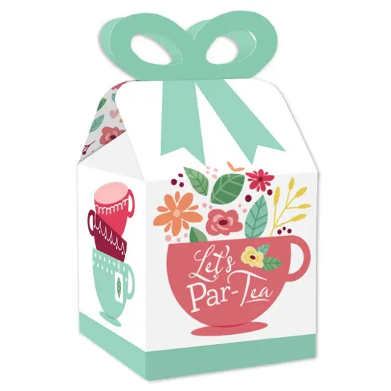 Big Dot of Happiness Floral Let's Par-Tea - Square Favor Gift Boxes - Garden Tea Party Bow Boxes - Set of 12 {1}