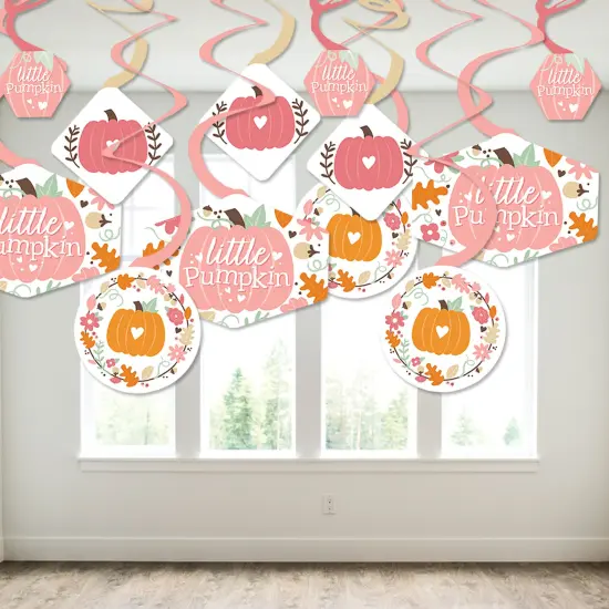 Big Dot of Happiness Girl Little Pumpkin - Fall Birthday Party or Baby Shower Hanging Decor - Party Decoration Swirls - Set of 40 {4}