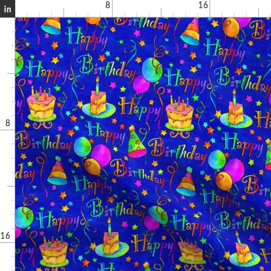 Various Fabrics by the Yard or Fat Quarter Kids, Birthday Party, Happy Birthday, Rainbow, Cake, Balloons, Children, Streamers, Multi Colored Custom Printed Fabric by Spoonflower {2}