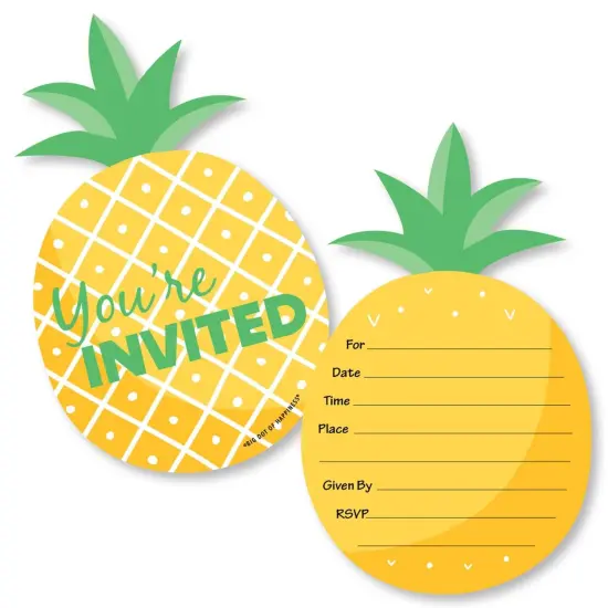 Big Dot of Happiness Tropical Pineapple - Shaped Fill-in Invitations - Summer Party Invitation Cards with Envelopes - Set of 12 {1}