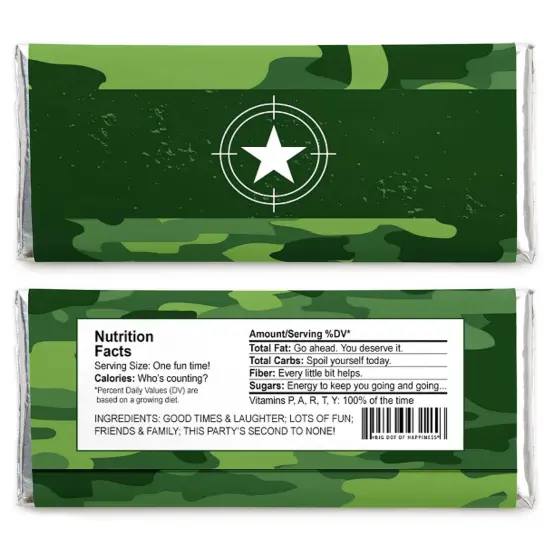 Big Dot of Happiness Camo Hero - Candy Bar Wrapper Army Military Camouflage Party Favors - Set of 24 {3}