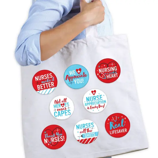 Big Dot of Happiness Thank You Nurses - 3 inch Nurse Appreciation Week Badge - Pinback Buttons - Set of 8 {3}