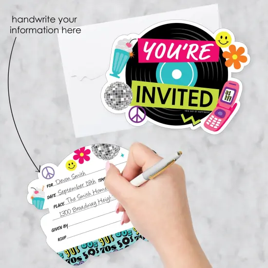 Big Dot of Happiness Through the Decades - Shaped Fill-In Invitations - 50s, 60s, 70s, 80s, and 90s Party Invitation Cards with Envelopes - Set of 12 {3}