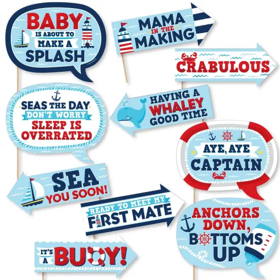 Big Dot of Happiness Funny Ahoy It's a Boy - Nautical Baby Shower Photo Booth Props Kit - 10 Piece {1}