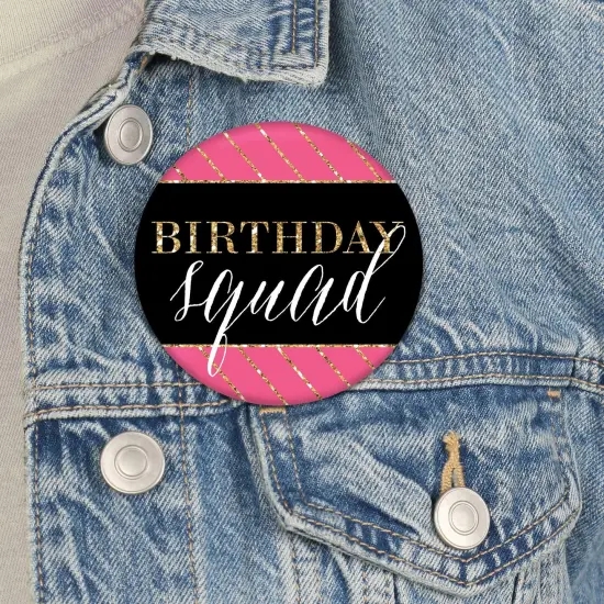 Big Dot of Happiness Chic Happy Birthday - Pink, Black and Gold - 3 inch Birthday Party Badge - Pinback Buttons - Set of 8 {4}