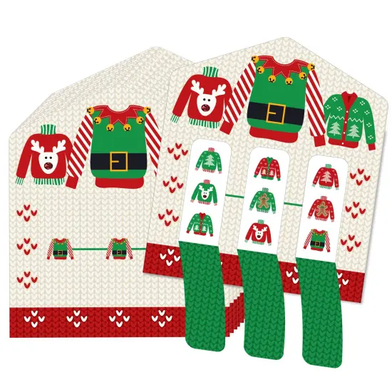 Big Dot of Happiness Ugly Sweater - Holiday and Christmas Party Game Pickle Cards - Pull Tabs 3-in-a-Row - Set of 12 {1}