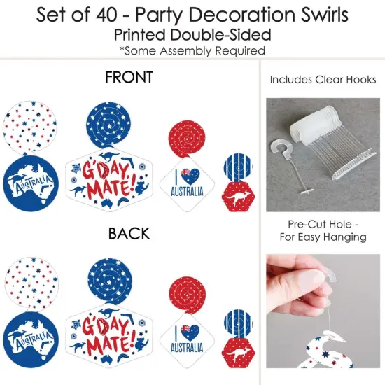 Big Dot of Happiness Australia Day - G'Day Mate Aussie Party Hanging Decor - Party Decoration Swirls - Set of 40 {7}