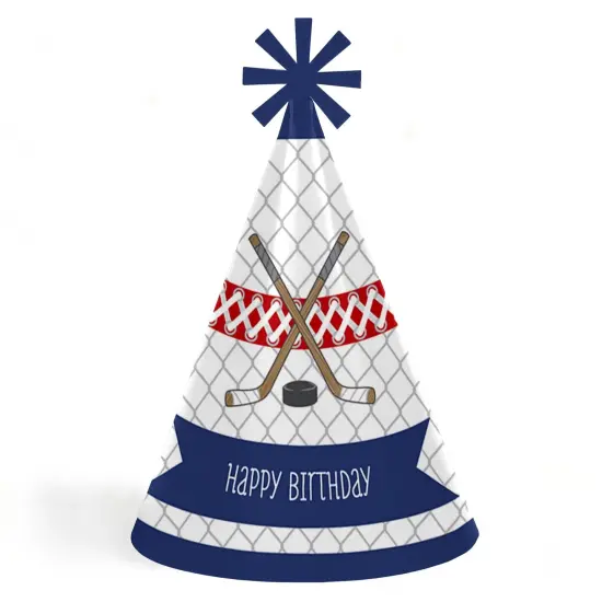 Big Dot of Happiness Shoots and Scores - Hockey - Cone Happy Birthday Party Hats for Kids and Adults - Set of 8 (Standard Size) {1}