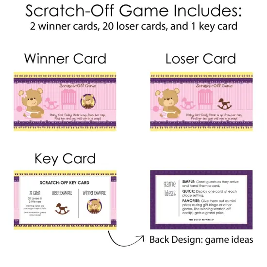 Big Dot of Happiness Baby Girl Teddy Bear - Baby Shower or Birthday Party Game Scratch Off Cards - 22 Count {6}