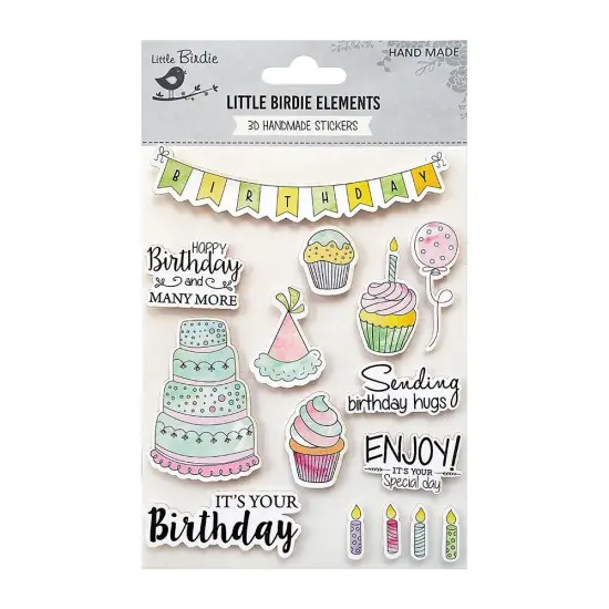 Little Birdie Birthday Watercolor Embellishment 15/Pkg-Birthday Wishes {1}