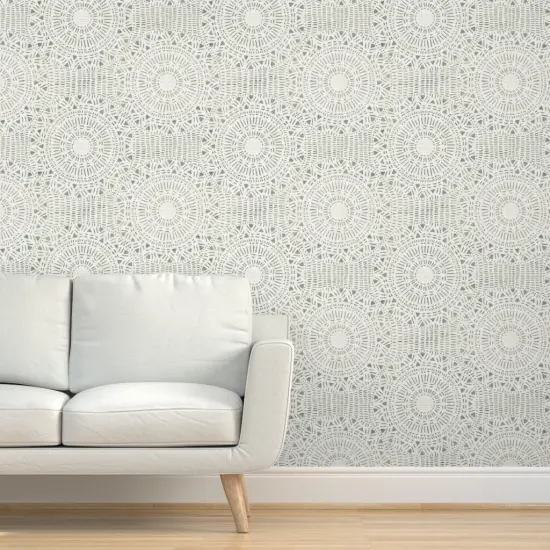 Peel & Stick Wallpaper 2FT Wide Rustic Boho Abstract Gray Neutral Bohemian Woven Look Distressed Custom Removable Wallpaper by Spoonflower {5}