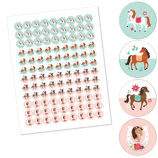 Big Dot of Happiness Run Wild Horses - Pony Birthday Party Round Candy Sticker Favors - Labels Fits Chocolate Candy (1 sheet of 108) {3}