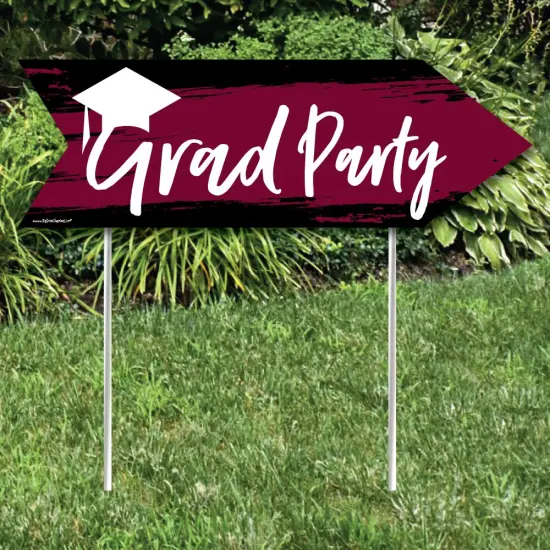 Big Dot of Happiness Maroon Graduation Party Sign Arrow - Double Sided Directional Yard Signs - Set of 2 {3}