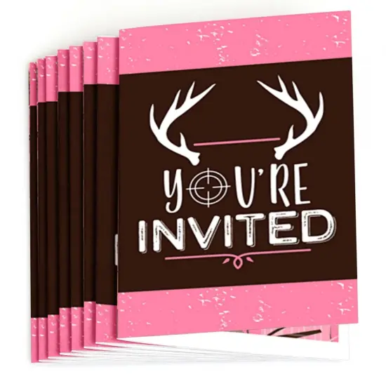 Big Dot of Happiness Pink Gone Hunting - Fill In Deer Hunting Girl Camo Baby Shower or Birthday Party Invitations (8 count) {3}