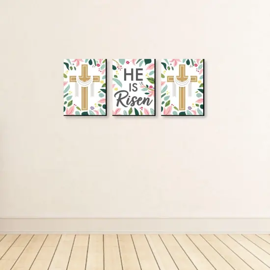 Big Dot of Happiness Religious Easter - Cross Wall Art and He is Risen Room Decor - 7.5 x 10 inches - Set of 3 Prints {4}