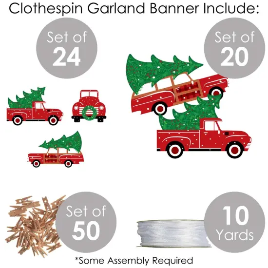 Big Dot of Happiness Merry Little Christmas Tree - Red Truck and Car Christmas Party DIY Decorations - Clothespin Garland Banner - 44 Pc {6}