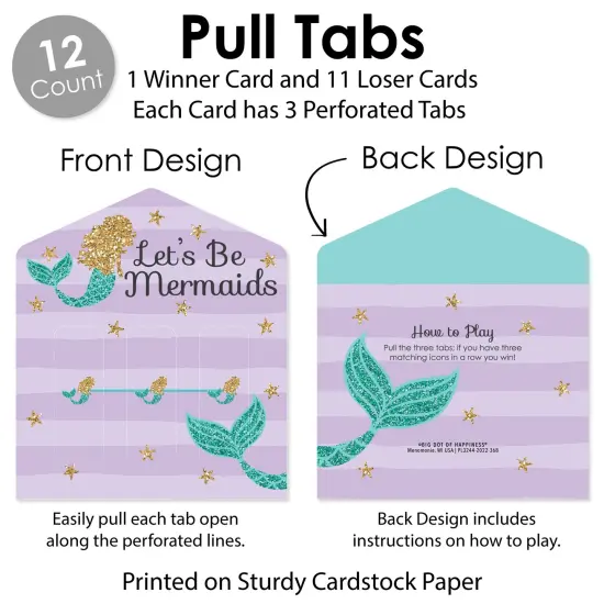 Big Dot of Happiness Let's Be Mermaids - Baby Shower or Birthday Party Game Pickle Cards - Pull Tabs 3-in-a-Row - Set of 12 {6}