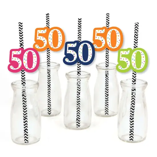 Big Dot of Happiness 50th Birthday - Cheerful Happy Birthday - Paper Straw Decor - Fiftieth Birthday Party Striped Decorative Straws - Set of 24 {1}