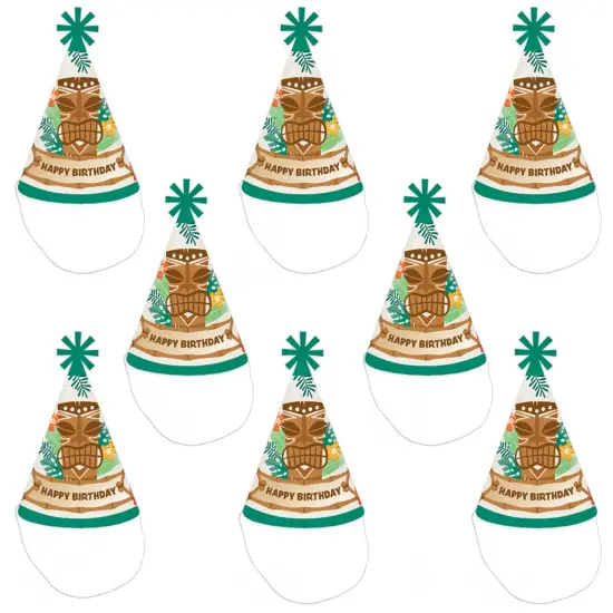 Big Dot of Happiness Tropical Luau - Cone Happy Birthday Party Hats for Kids and Adults - Set of 8 (Standard Size) {7}