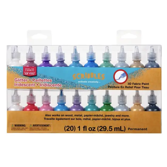 Scribbles 3D Fabric Paint 1oz 20/Pkg-Glitter & Iridescent {1}