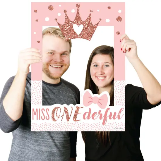 Big Dot of Happiness 1st Birthday Little Miss Onederful - Girl First Birthday Selfie Photo Booth Picture Frame and Props - Printed on Sturdy Material {4}